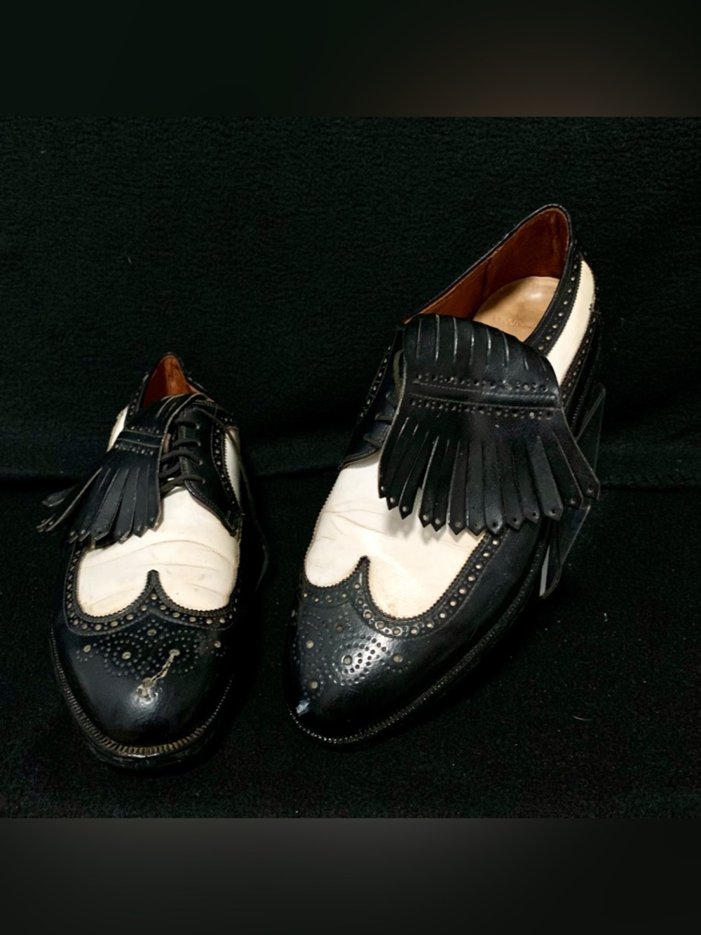 Vintage 1960's Towncraft Men’s Spectator Golf Shoes Size 10D Black & White